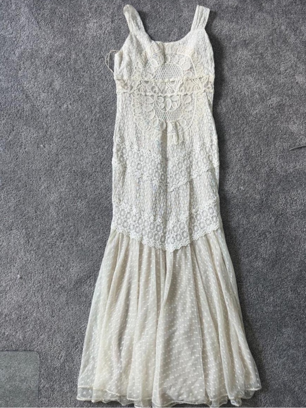 Ivory Lace Maxi Dress with Sheer Polka-Dot Skirt